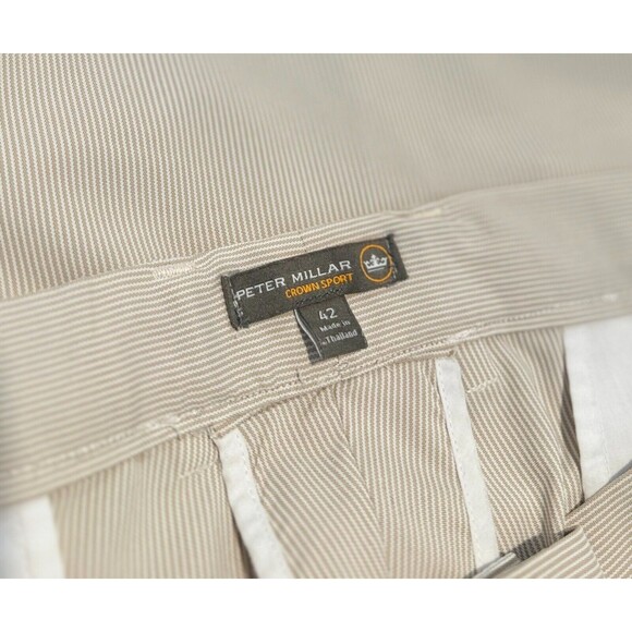 Peter Millar Crown Sport Men Shorts Khaki Chino Striped Golf Performance Size 42 - Picture 3 of 6
